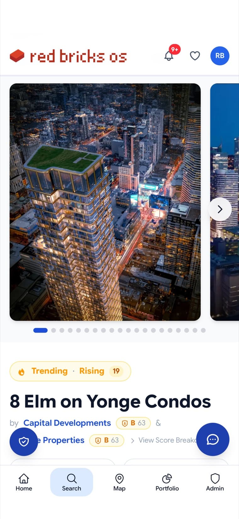 Red Bricks app, client view — 8 Elm on Yonge pre-construction project page