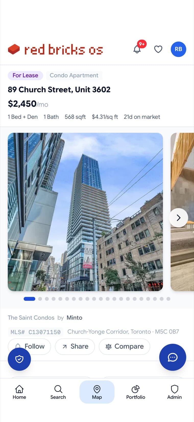 Red Bricks app, client view — resale condo listing detail